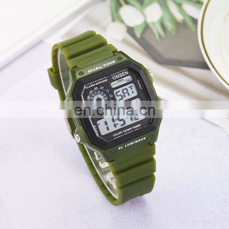 OHSEN 1810 Hot Sale Rubber Strap Digital Back Light Date Day Alarm Wristwatch Watches Men Wrist