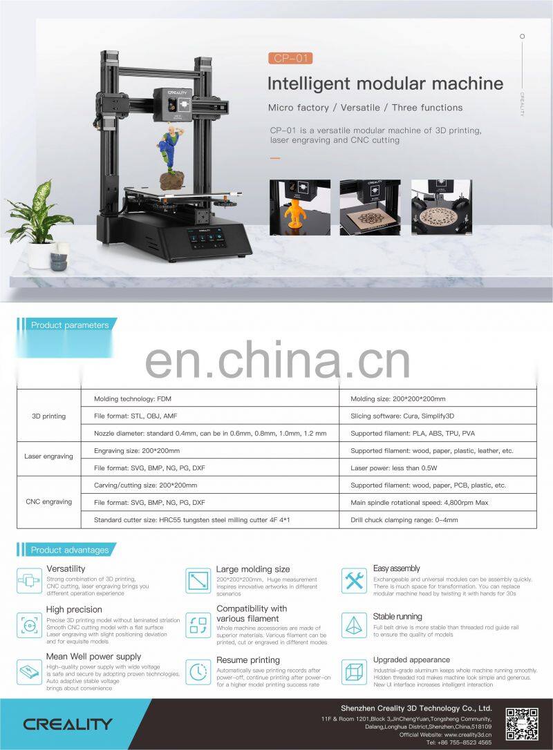FAST Shipping Creality Newest Affordable CP-01 Three-in-one Modular 3D Printer+CNC Engraving Machine+Laser Engraving Machine
