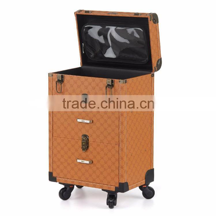 Hot product!Makeup artist trolley makeup organizer case with beautiful mirror