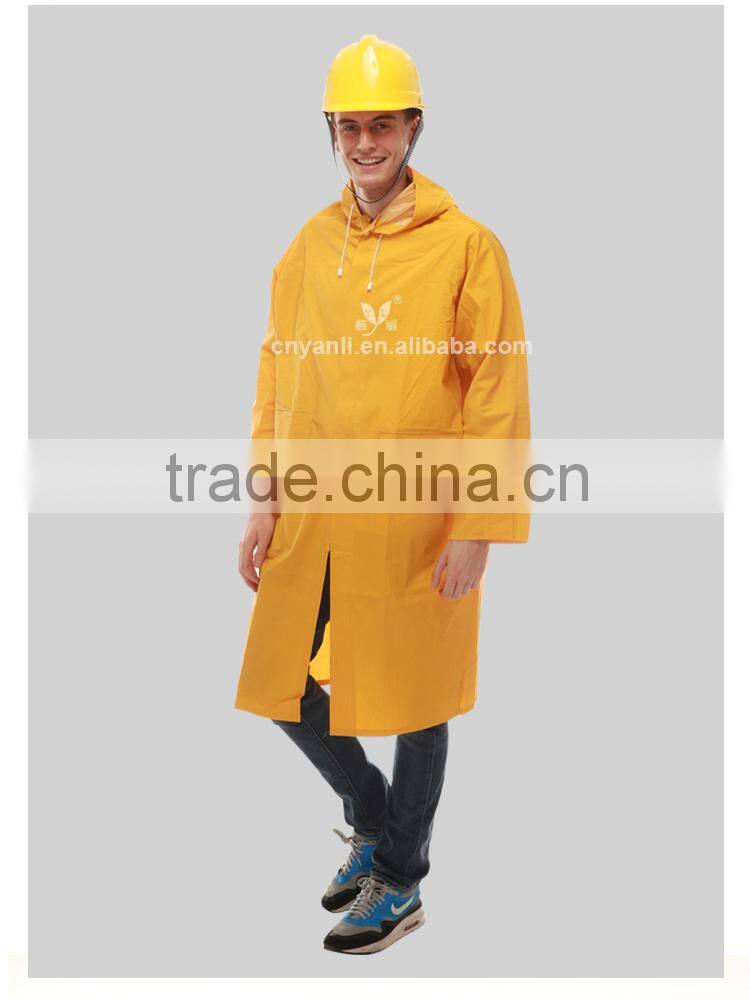 YANLI good breathable PVC long raincoat with hood and air hole