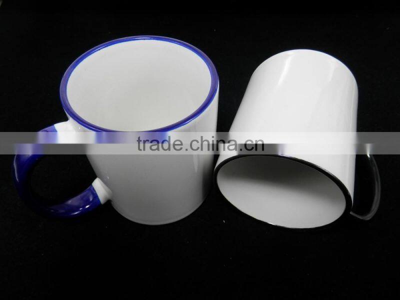 11oz sublimation stoneware mug with color rim & handle
