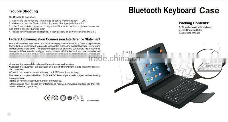 Hot selling Case with silicone bluetooth3.0 keyboard for ipad MINI