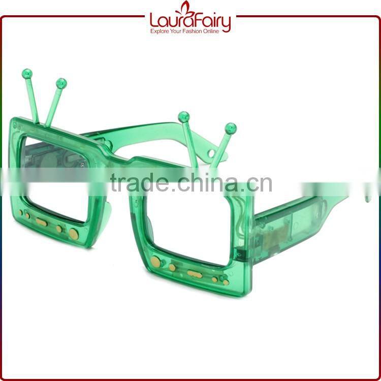Laura Fairy Wenzhou Cute Kid'S Crazy Party Funny Green TV Shaped LED Sunglasses