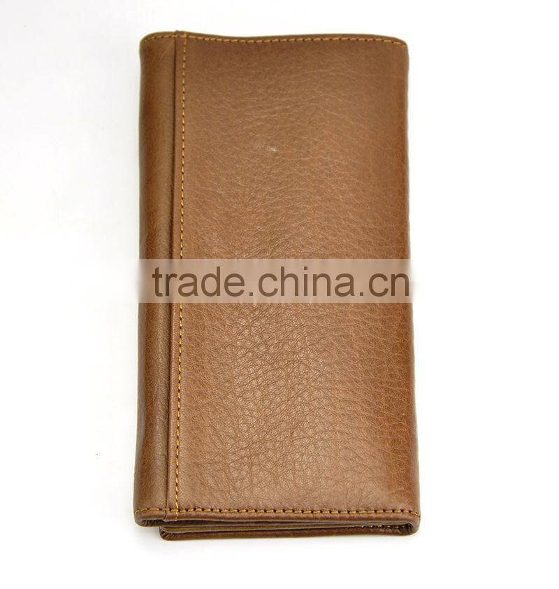 Multifunction high quality long three folds rfid leather wallet with button