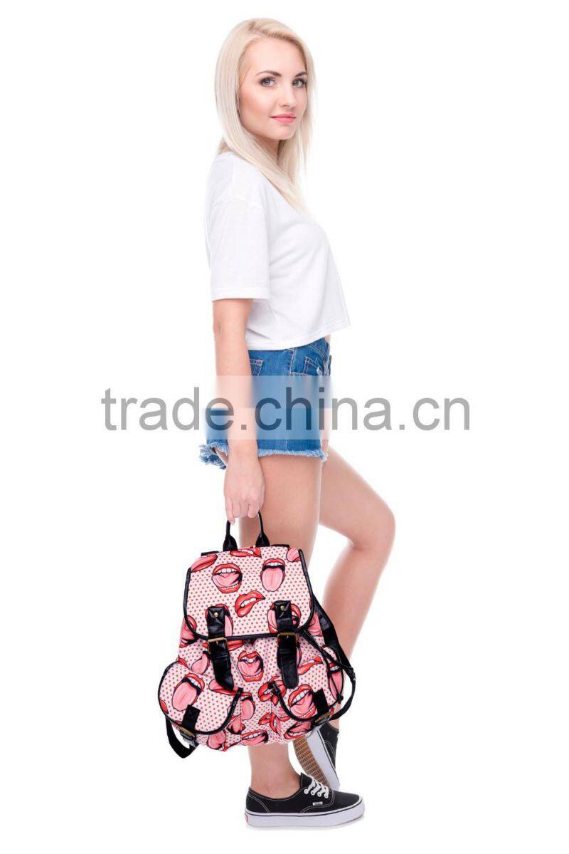 2016 3d printed lips dot tongue Vintage Canvas Rucksacks Cute School Satchel Rucksack Backpack Campus Bag
