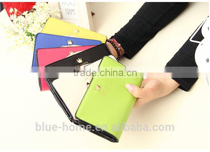 Good quality Young girl trendy wallets small moq wholesale crown clutch 1 fold purses