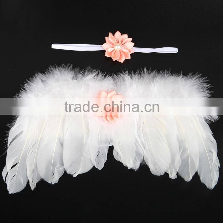 Cute Decorative Feather Costume Wings For Baby Photo Props,ribbon flower Headband Sets