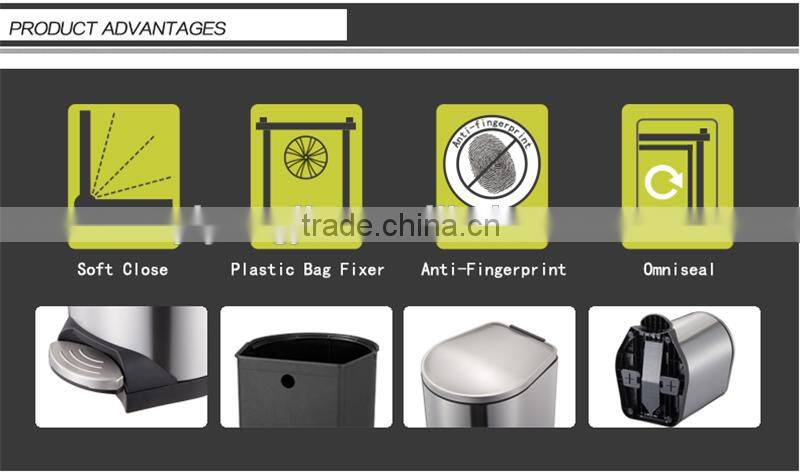 40 liters big size home usage stainless steel room foot pedal soft close dustbin