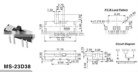 Long life 3 way slide switch