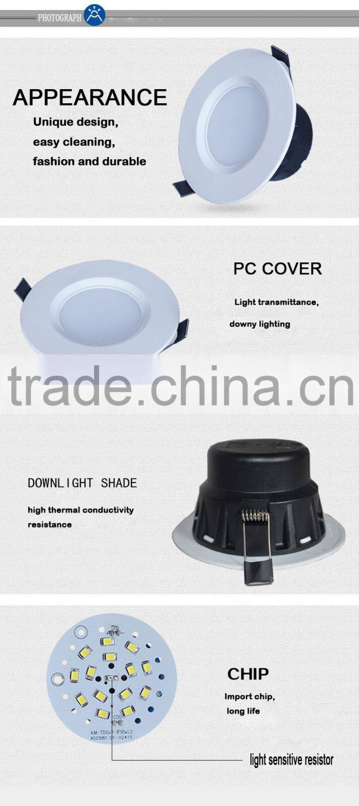 smart lighting 3W LED downlight motion sensor led downlight ceiling light with motion sensor CE ROHs led ceiling downlight
