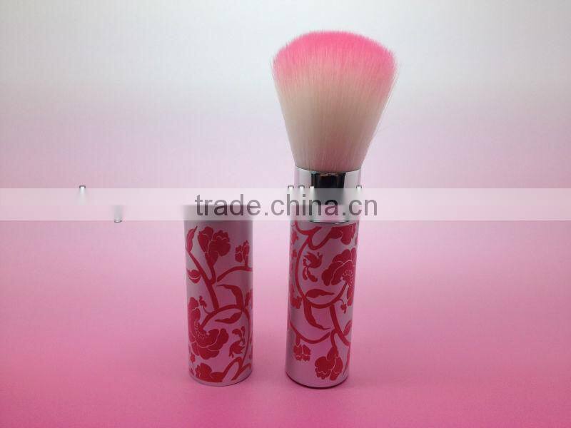 synthetic hair makeup retractable blush brush/cosmetic metal brushes