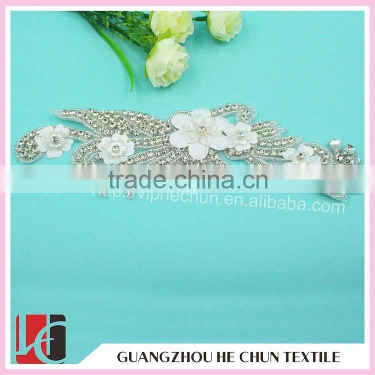 HC-2097 Top Sale Flower Shape Crystal Bead Applique for Wedding Dress ,Wholesale Crystal Hot Fix Rhinestone