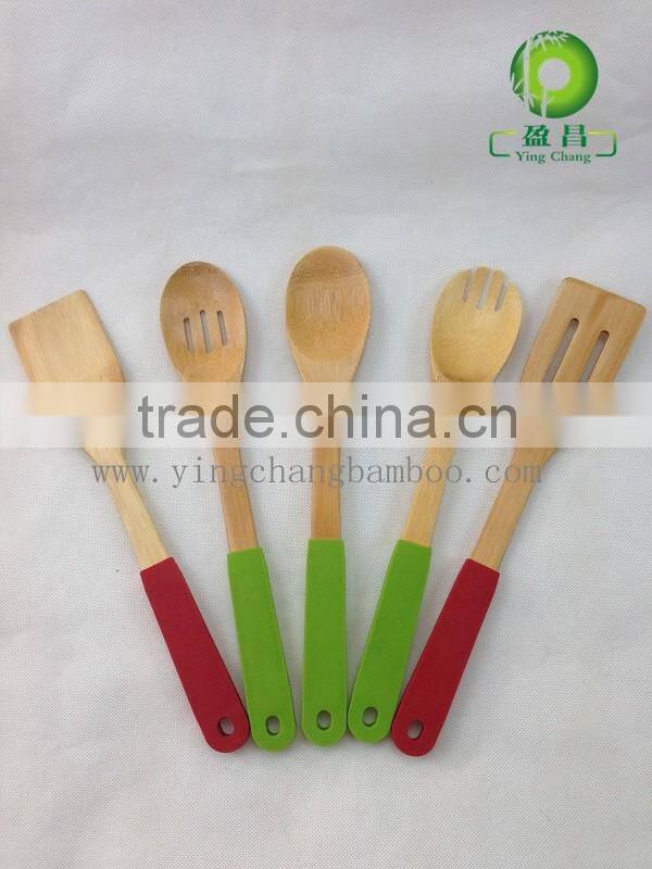 wholesale bamboo kitchen spoons with silicone handle