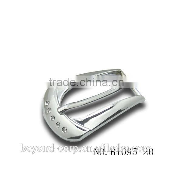 Women's 20mm shiny chrome plated 5 crystals engraved pin belt buckle
