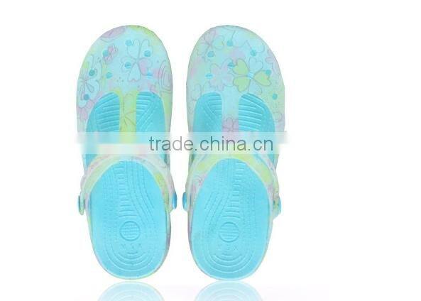 2015 high quality plastic sole sandals.printing flowers gril clogs.casual ladies fashion shoes