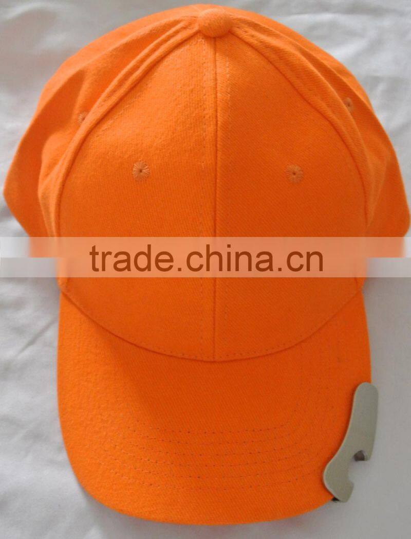 6 panel sport cap with bottle opener on the visor