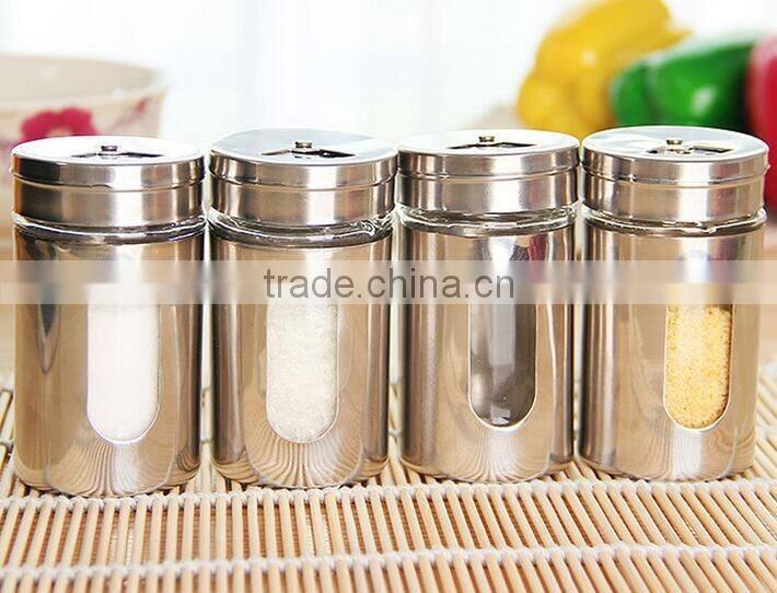 High quality Glass bottles with stainless steel coating Spice & Pepper Shakers/spice container / glass salt and pepper shakers