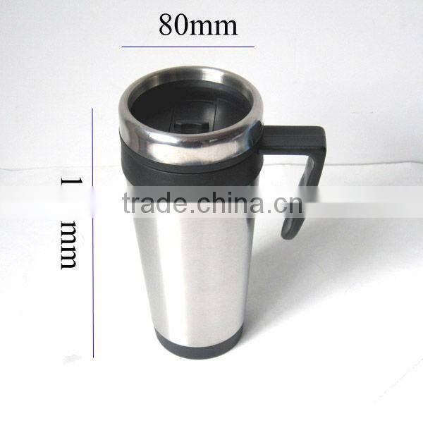 Double wall plastic promotional gift mug with stainless steel outer