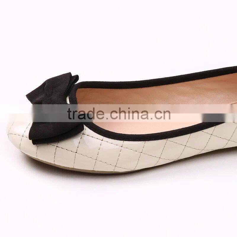 2016 shoes made in china ladies PU quilted soft ballerina with sweet bow