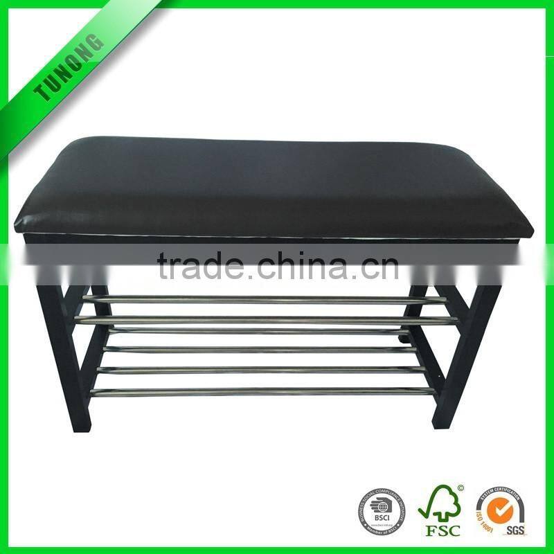 bamboo shoe storage rack bench with white sponge mat