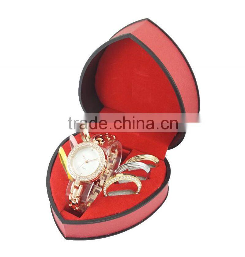 Sweet gift watch case red heart shap watch gift set watches boxes packaged with six colorful changeable bezals