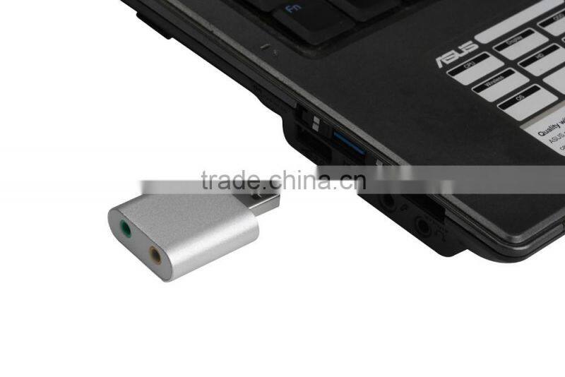 Portable Aluminum External USB Audio Adapter Sound Card driver with Stereo Headphone/Speaker