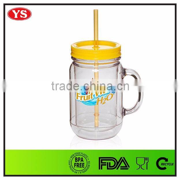 20 ounce Double wall plastic mason jar with handle for sales