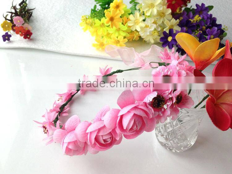 Fashion Mary Girl Flower Garland 100% handmade Pink Rose head ornament Hawaii wreaths