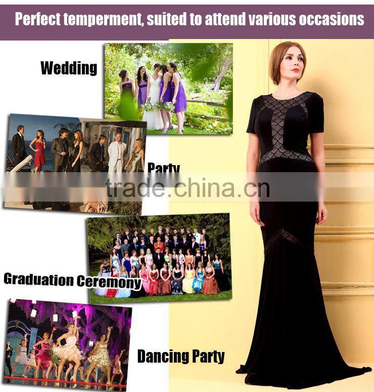 Simple short sleeve spandex cotton mermaid evening long dress