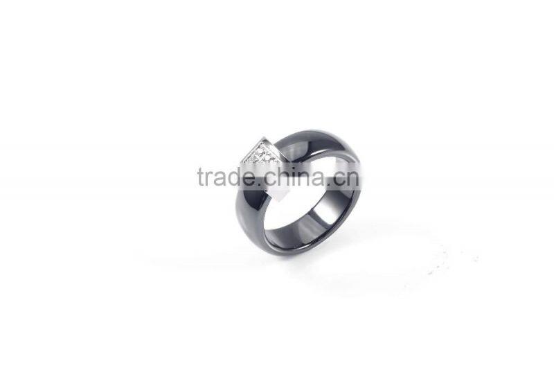 Famous wholesaler popular design black Stainless Steel Ceramic micro-setting cz diamond noble finger ring