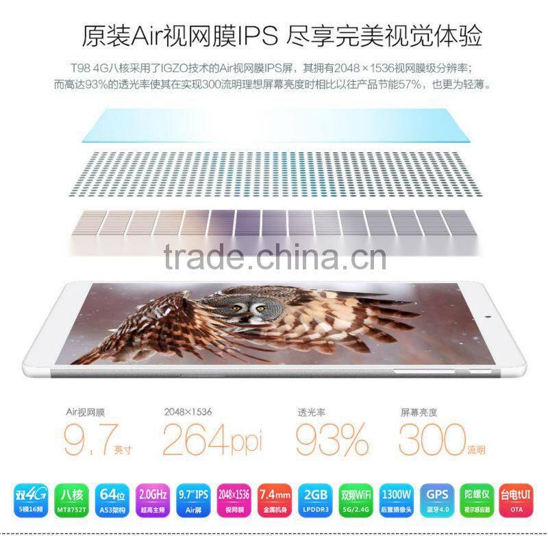 9.7 inch Teclast T98 octa core RAM 2GB ROM 16GB IPS Retina 2048*1536 Android 4.4 4G Phone Call tablet