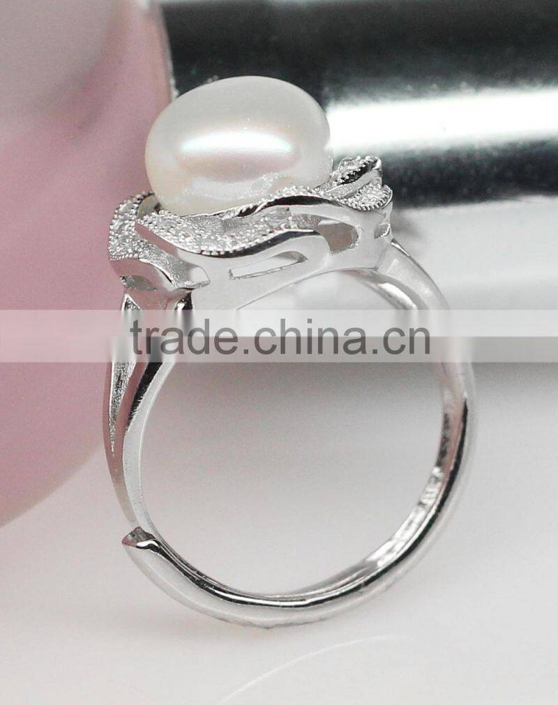 2016 AAA button shape white color cheap and simple design pearl ring 925