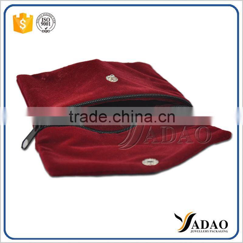 Resealable eco friendly security velvet pouch with button with customized