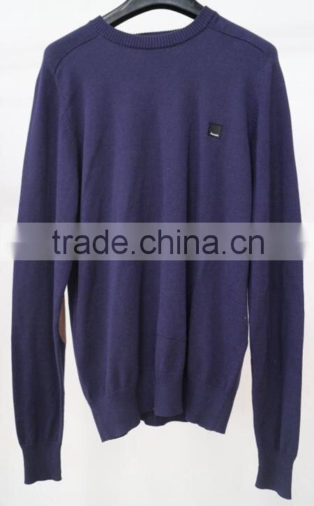 Men winter cotton knit wear round-neck sweater with elbow patch /pullover /solid color