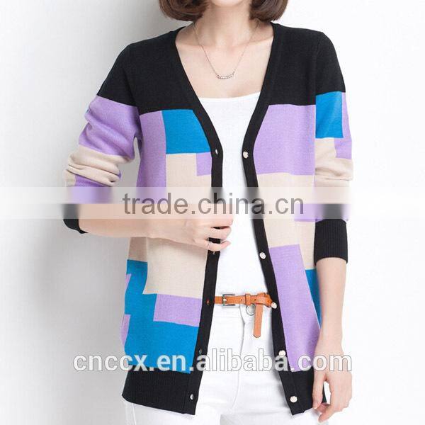 15STC6705 color block bamboo cardigan