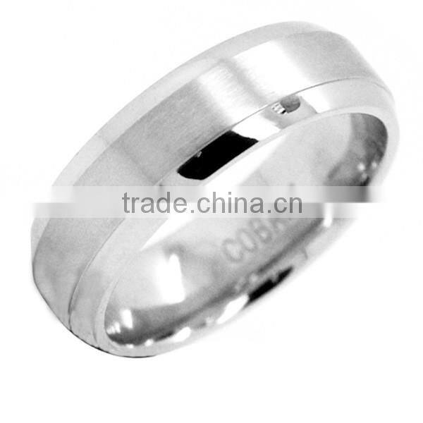 Cobalt Chrome Men's Brushed Beveled Edge Wedding Ring, Comfort Fit Band 7mm