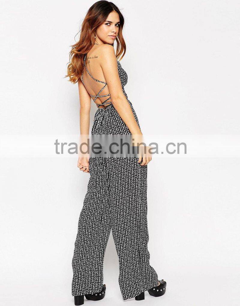 women summer jumpsuit woodblock print also do custom printing one piece jumpsuit strappy back cami Jumpsuit