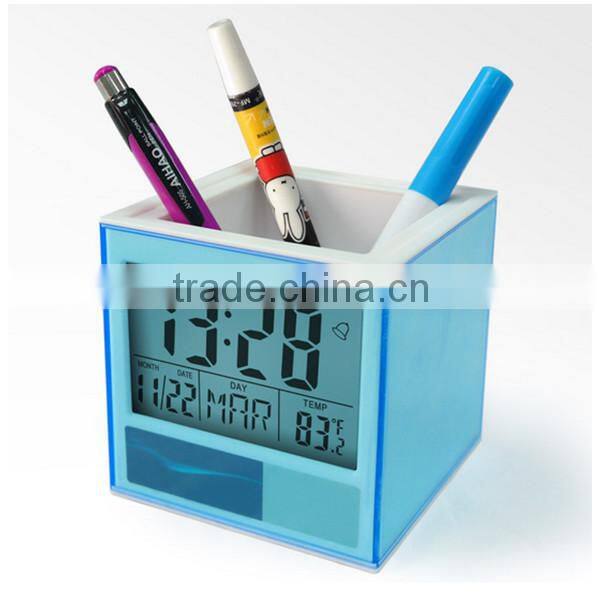 Portable pen holder desktop clock