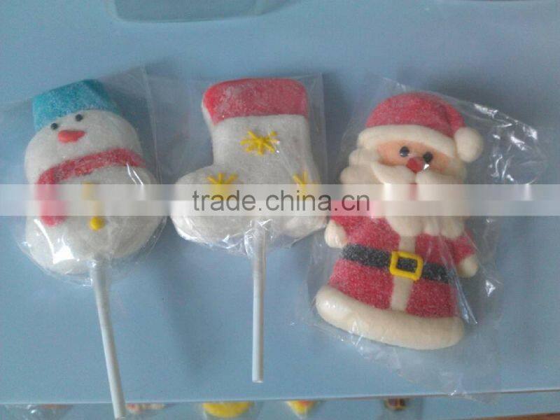 Santa Shaped Sugar Coated Wholesale Marshmallow Lollipop
