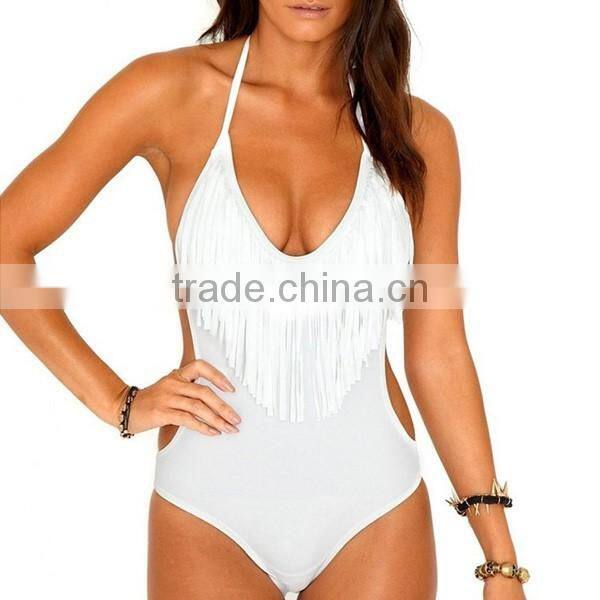 2017 tassels one piece swimwear with romantic style