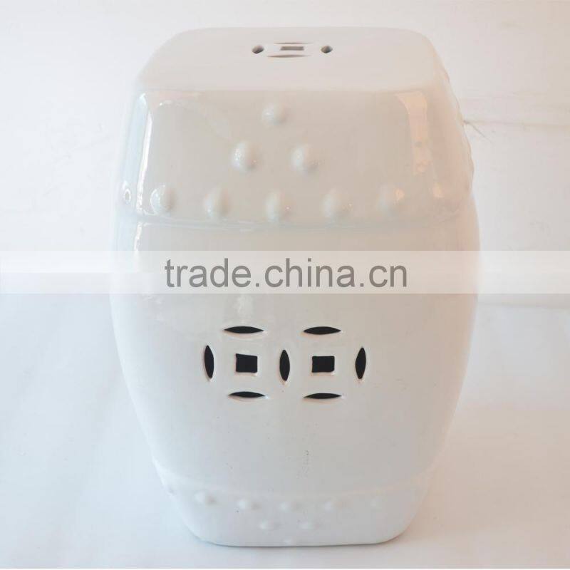 antique outdoor ceramic white stool for garden decor