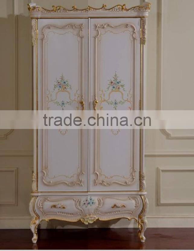 European Painted Triple Door Wardrobe, French Rococo Style Three Doors Wardrobe