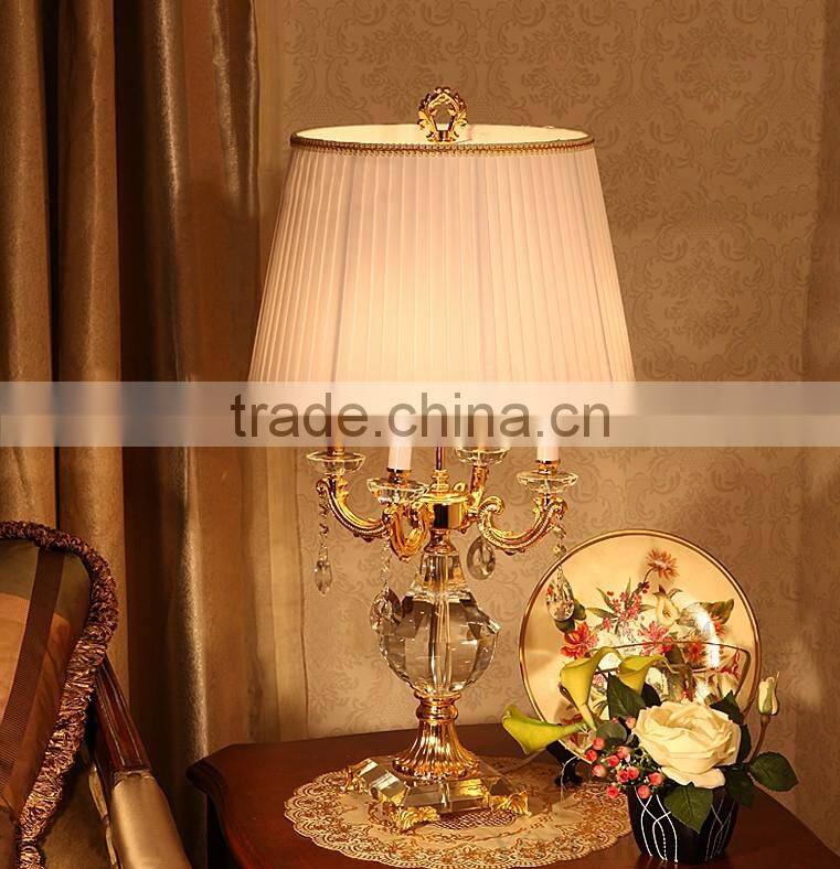 Luxury clear crystal lamp body golden color four candles table lamp