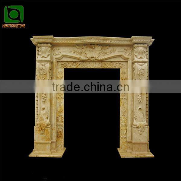 Yellow Marble Flower Carved Door Surround