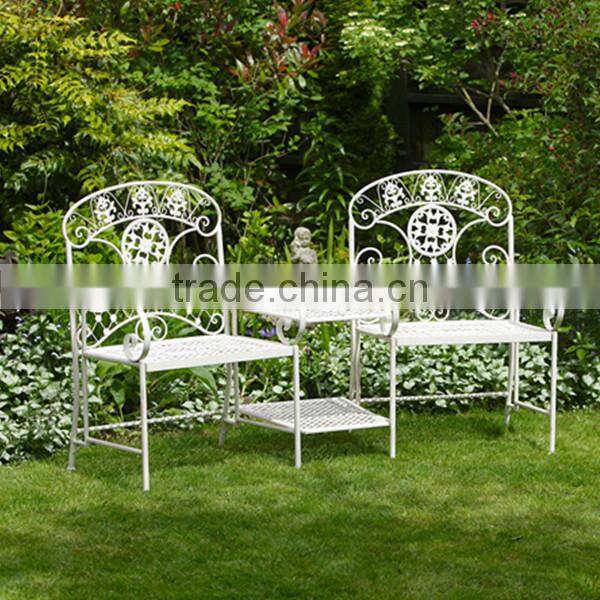 2 seat folding wrought iron rustic outdoor corner bench