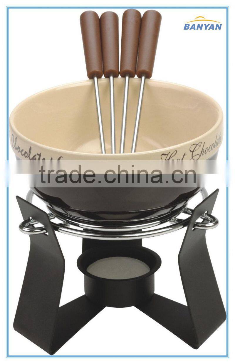 factory metal stand ceramic fondue set