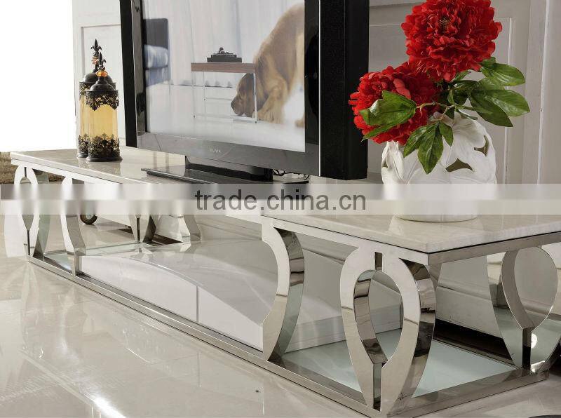 2016 modren design E371 home furniture stainless and MDF+tempered glass lcd TV stand