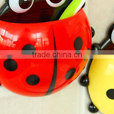 J333 Plastic Cartoon Beetle Toothbrush Holder Bathroom Set with Four Strong Suction Cup