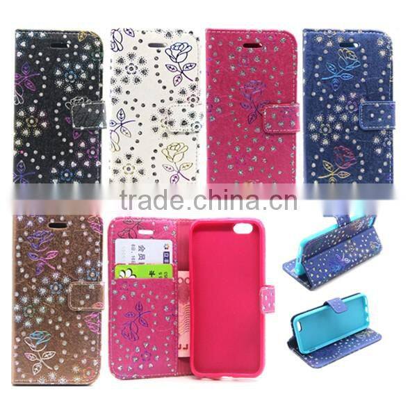 2016 Wallet Style Flip Glitter Stand PU Leather Case for Samsung G530, cell phone covers
