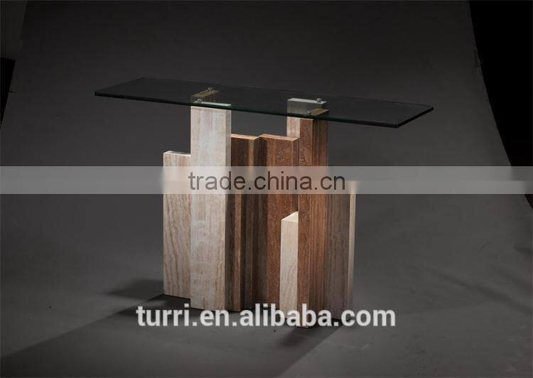 Modern white rectangle marble with glass top console table